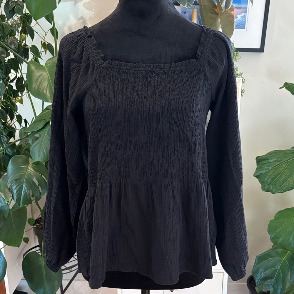 Madewell Black Smocked Blouse